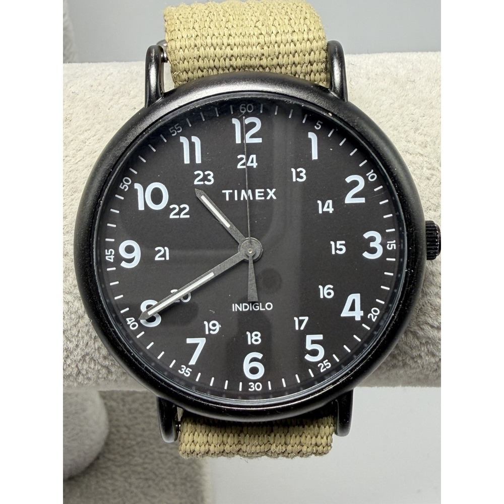Timex Black Dial Field Watch with Khaki Nylon Strap